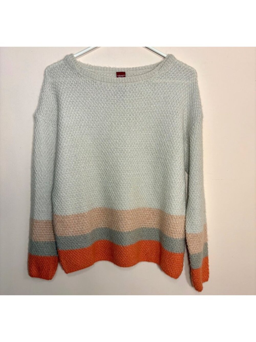 Olsen Europe Womens Medium Size 8 Beige Color Block Sweater Acrylic/Mohair